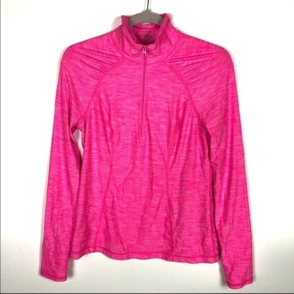 Zella Women's‎ Athletic Zip Neck Long Sleeve Shirt Bright Pink Heathered Size M